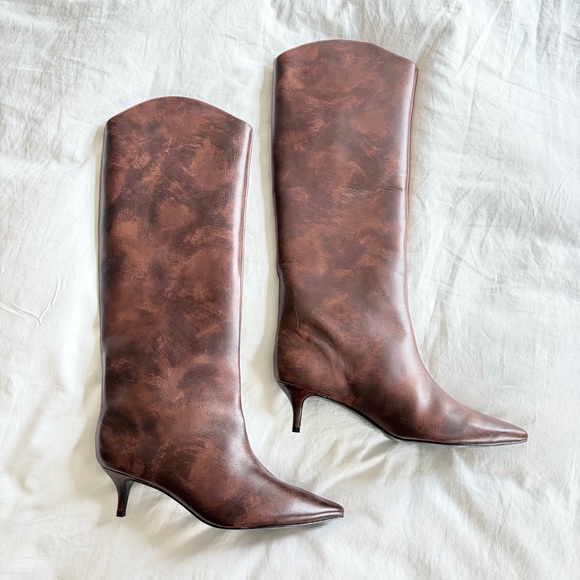 Schutz // NEW Maryana Lo Brown Leather Knee Boots - Picture 4 of 11